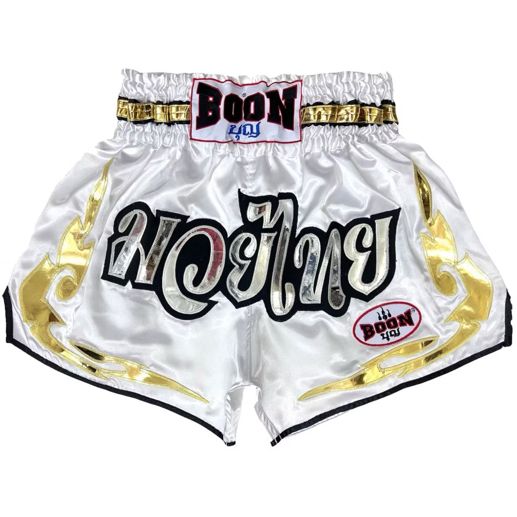 Boon Muay Thai Shorts MT38 - White  Lai Thai