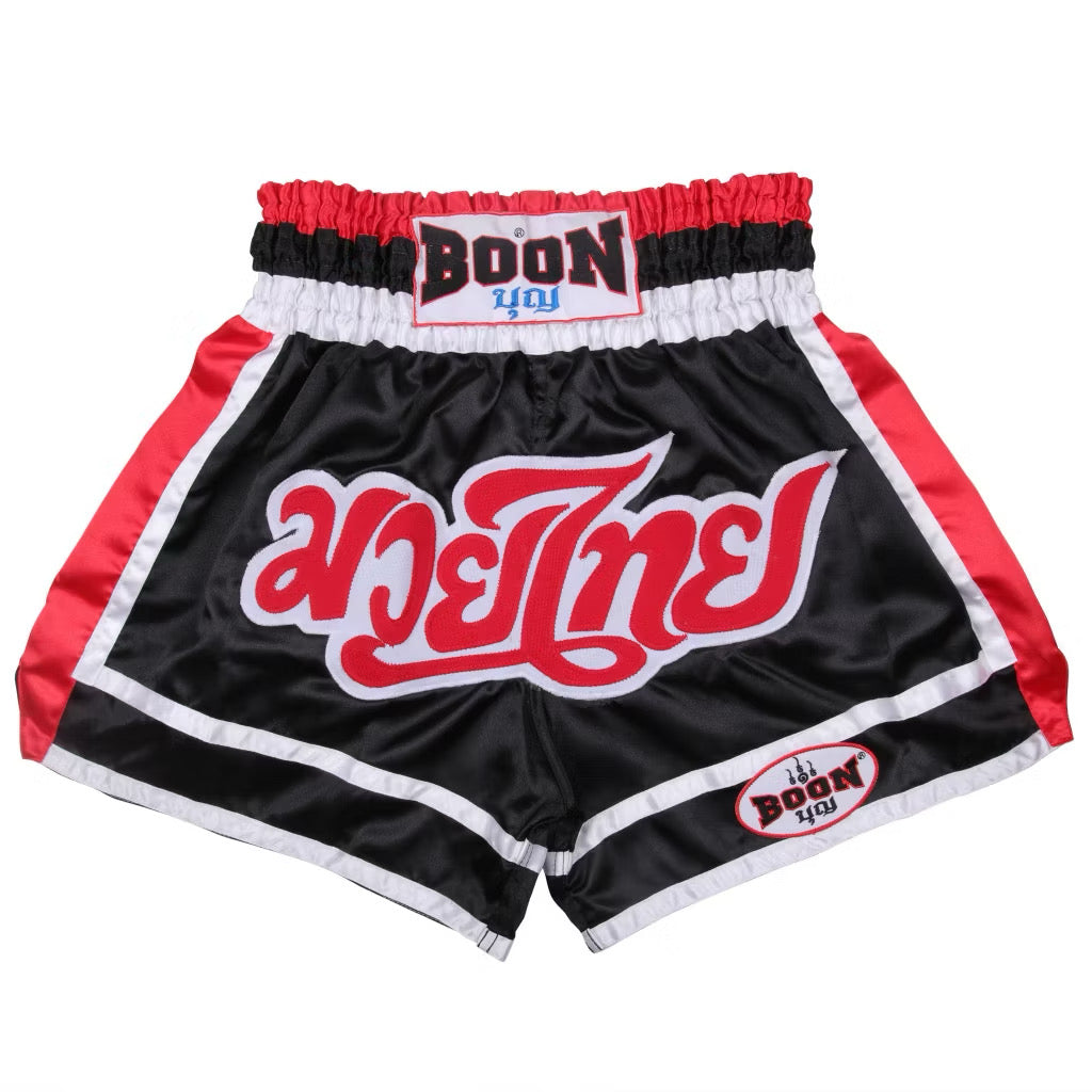 Boon Muay Thai Shorts MT11 - RED,WHITE AND BLACK