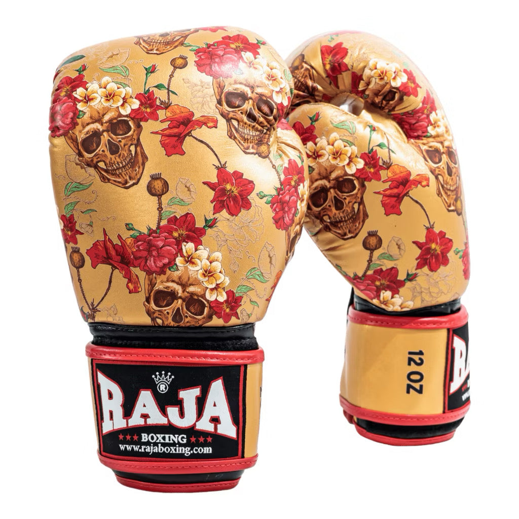 Raja Fancy Gloves - Gold Skull Authentic Leather