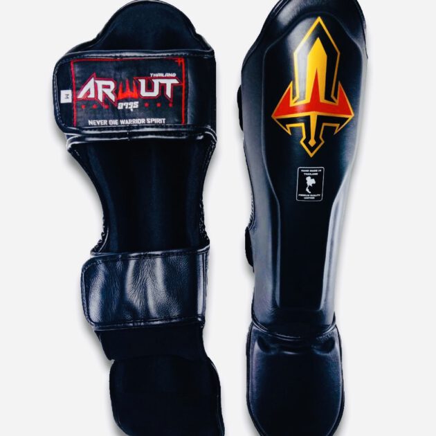 Arwut Muay Thai Leather Shin Guards SG3 Black