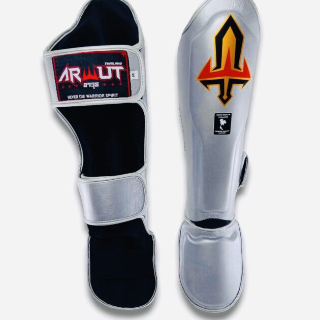 Arwut Muay Thai Leather Shin Guards SG3 Silver