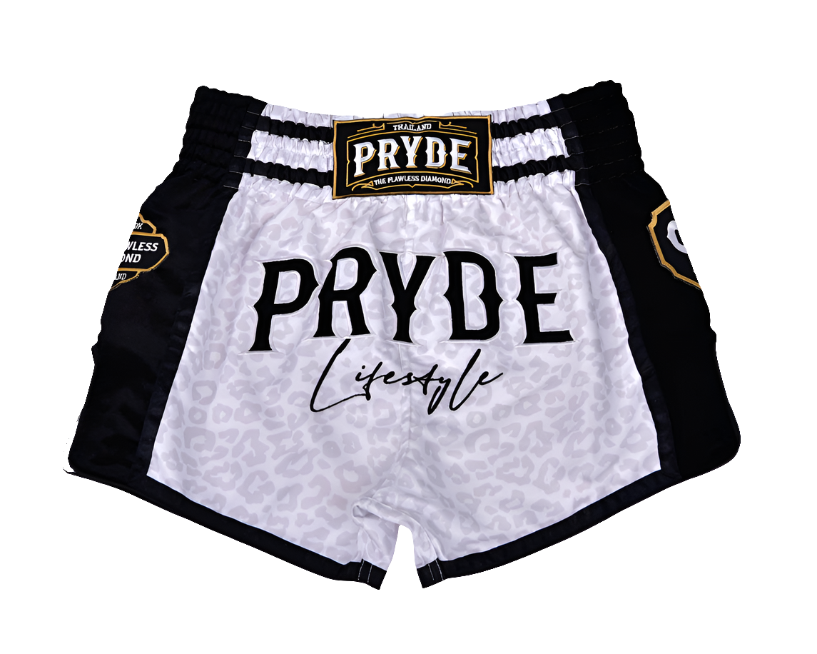 Pryde Muay Thai Shorts - Wicked White Leopard