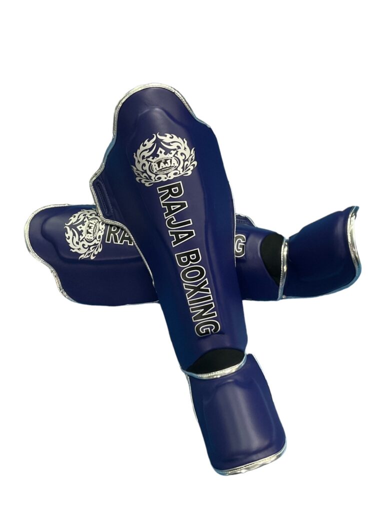 Authentic Leather Raja Shin Guards Lightweight Navy Blue - KICKPUNCHELBOW