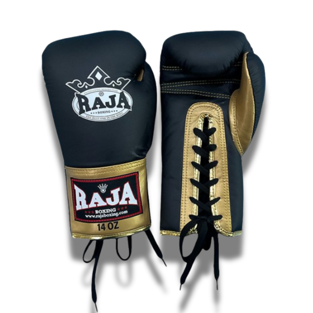 Raja Boxing - Lace Up Boxing Gloves- Microfibre RBGL13 - Black/Gold