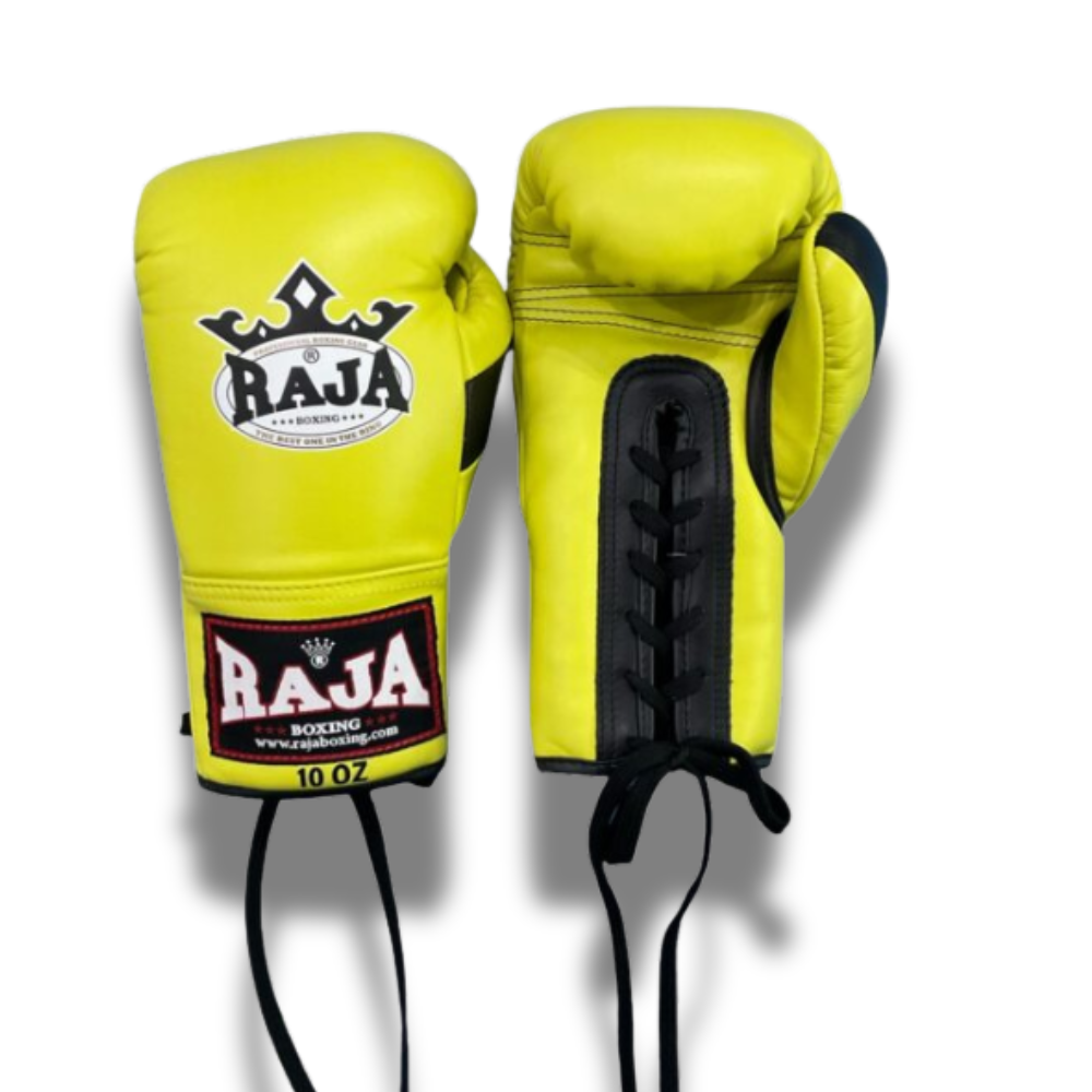 Raja Boxing - Lace Up Boxing Gloves- Microfibre RBGL13 - Yellow/Black