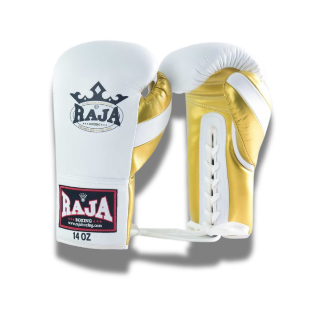 Raja Boxing - Lace Up Boxing Gloves- Microfibre RBGL13 - White/Gold
