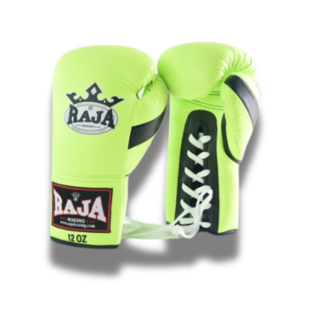 Raja Boxing - Lace Up Boxing Gloves- Microfibre RBGL13 - Neon Green