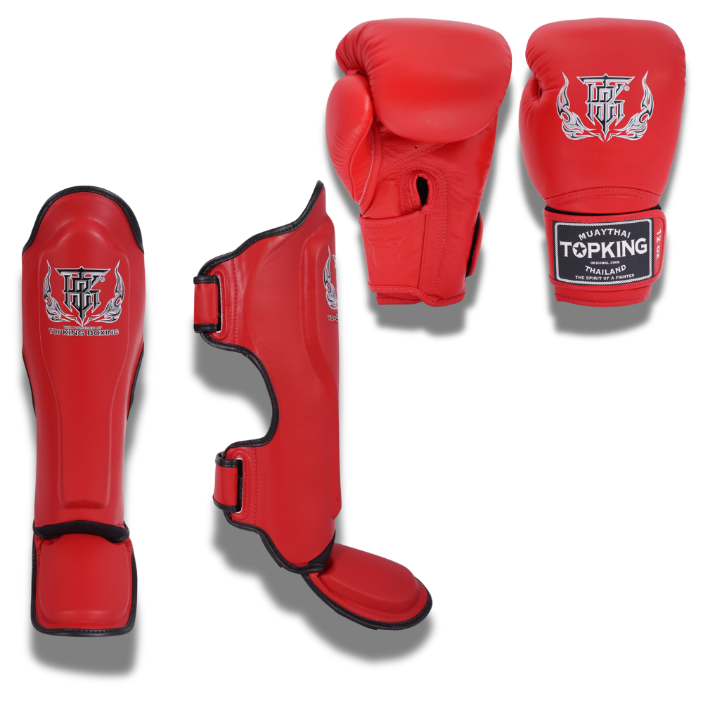 Top King - Sparring Set - Pro Gloves/Pro Shin Guards - red