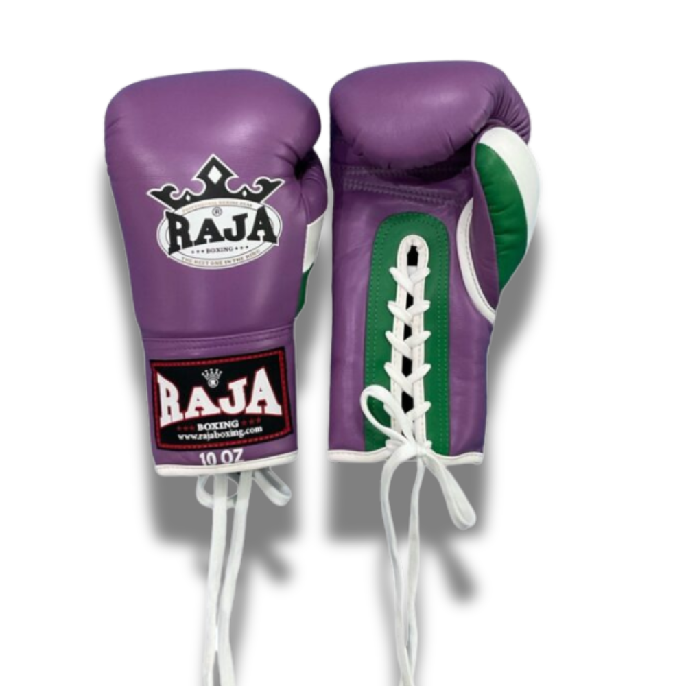Raja Boxing - Lace Up Boxing Gloves- Microfibre RBGL13 - Purple/Green