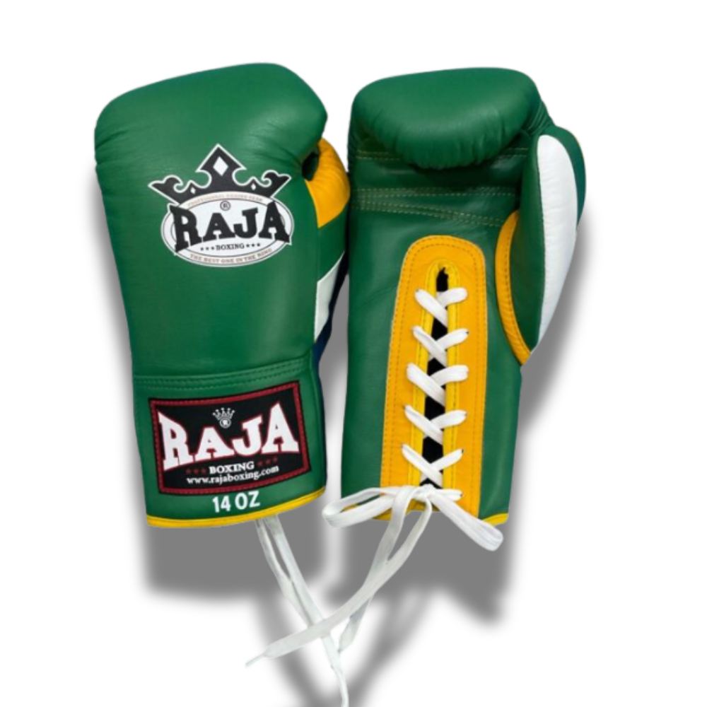 Raja Boxing - Lace Up Boxing Gloves- Microfibre RBGL13 - Green/Yellow