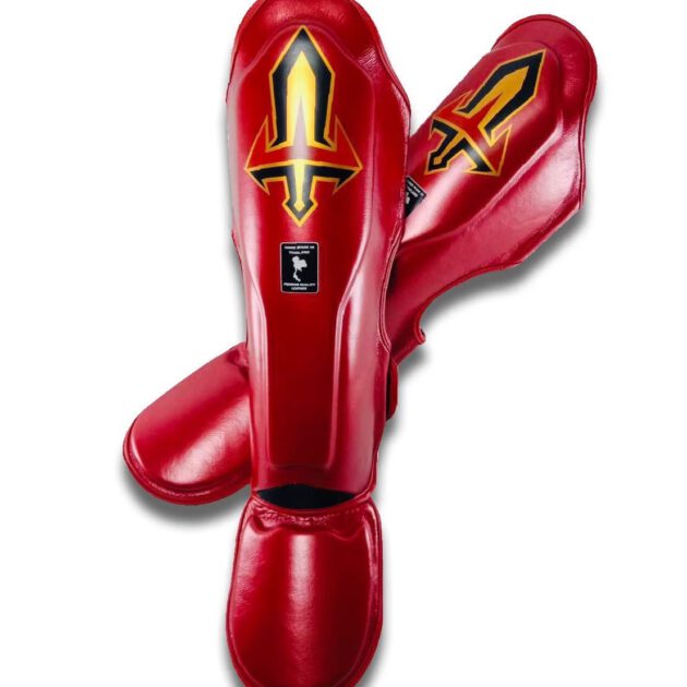 Arwut Muay Thai Leather Shin Guards SG3 Red