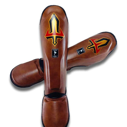 Arwut Muay Thai Leather Shin Guards SG3 Brown