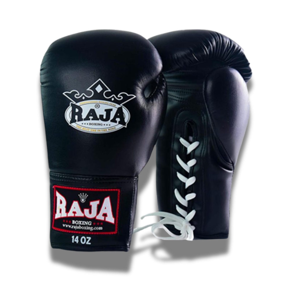 Raja Boxing - Lace Up Boxing Gloves- Microfibre RBGL13 - Black