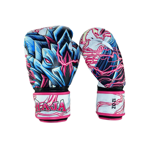 Raja Fancy Gloves - Dragon Pink /Blue Authentic Leather