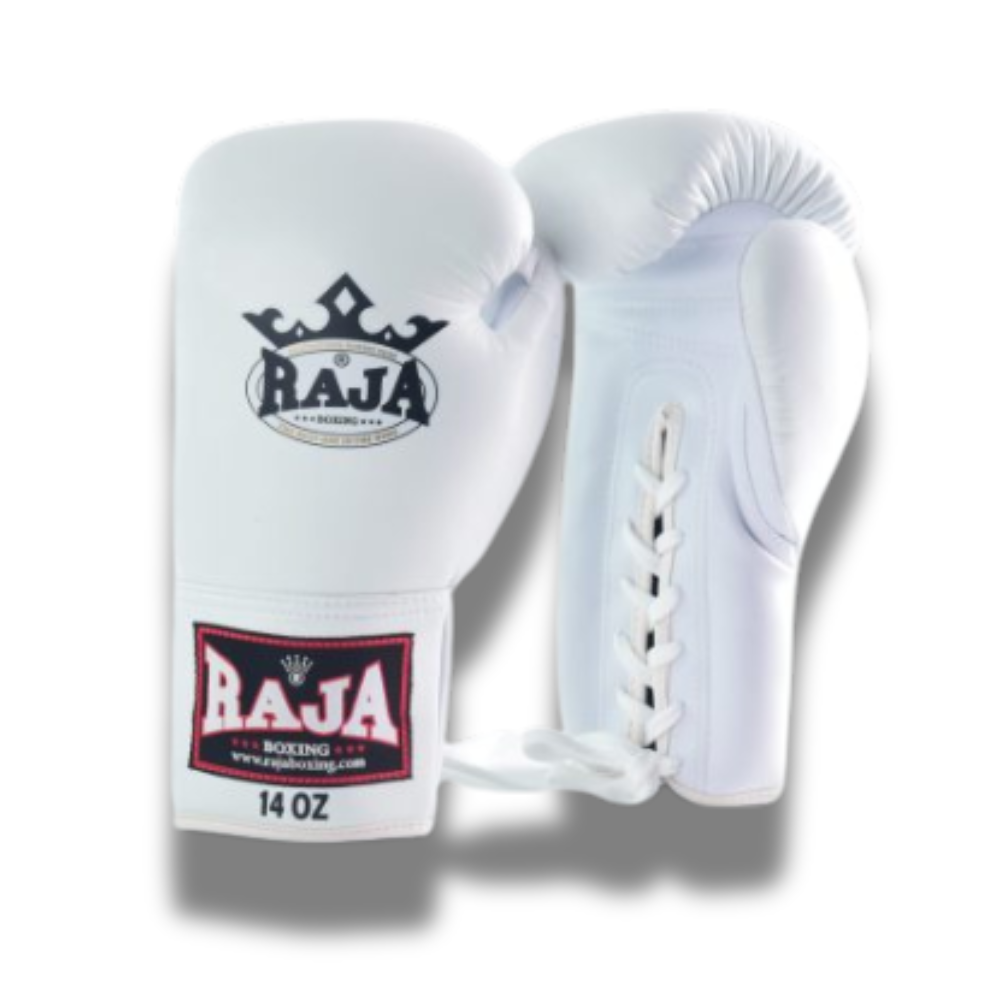 Raja Boxing - Lace Up Boxing Gloves- Microfibre RBGL13 - White