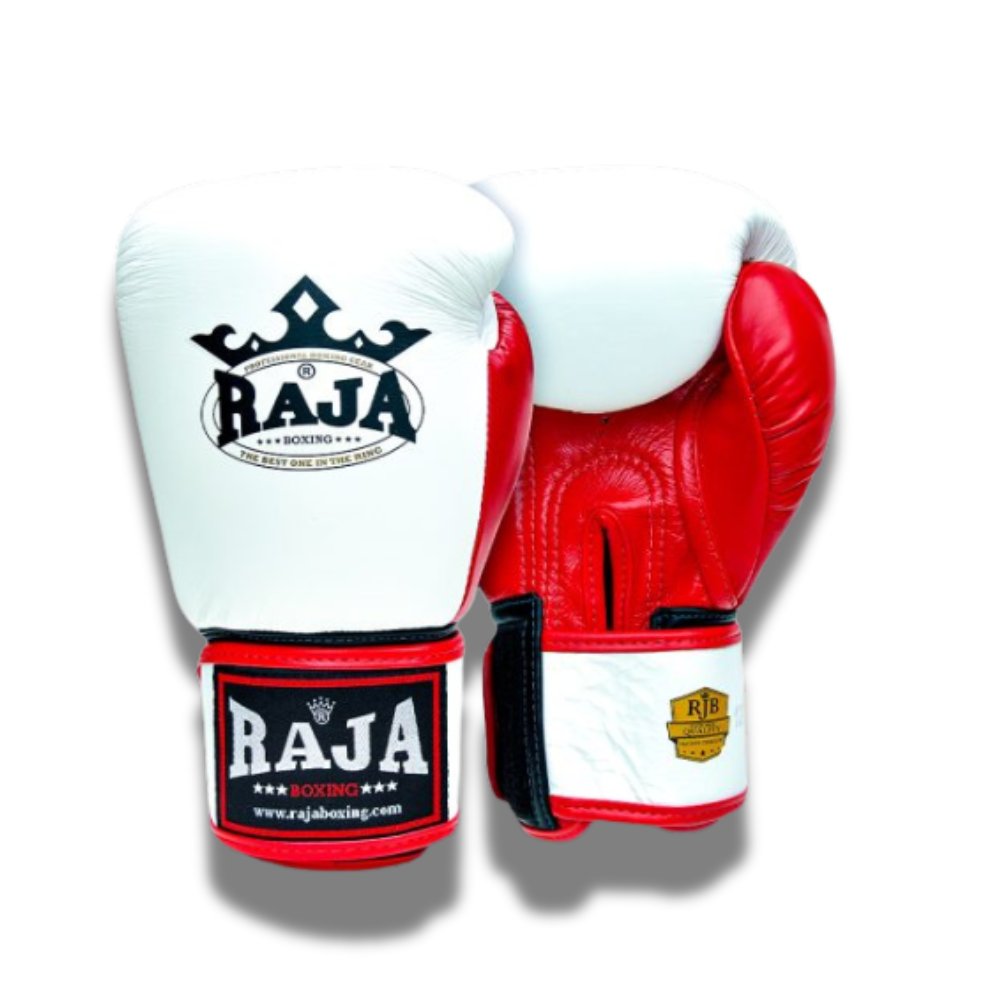 Raja Boxing - Velcro boxing Gloves- Microfibre - RBGV1 -White/Red