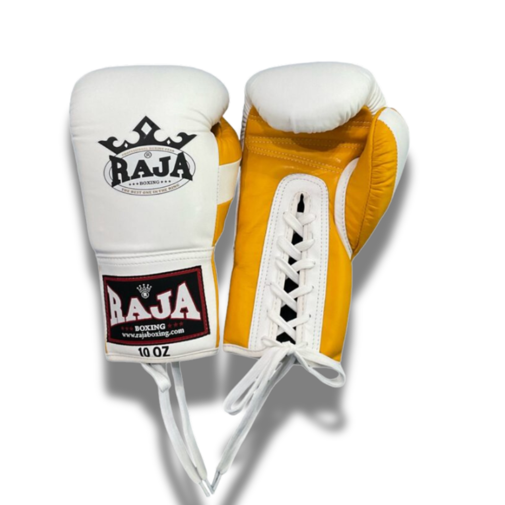 Raja Boxing - Lace Up Boxing Gloves- Microfibre RBGL13 - White/Orange