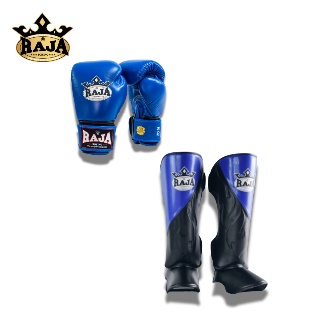 Raja Sparring Set Leather Cut On Blue - KICKPUNCHELBOW