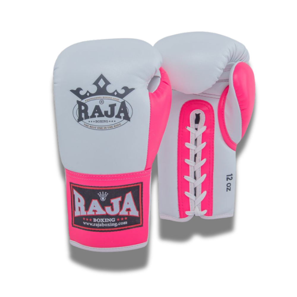 Raja Boxing - Lace Up Boxing Gloves- Microfibre RBGL13 - White/Pink