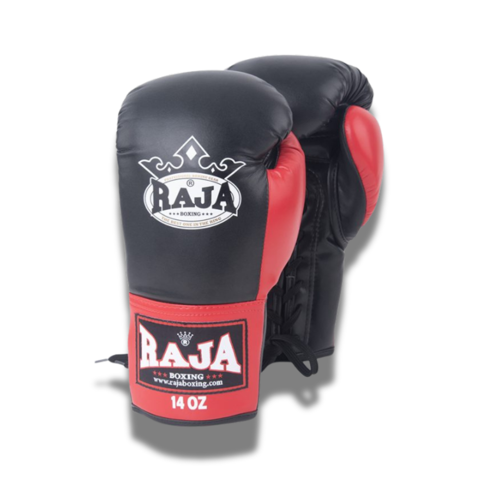 Raja Boxing - Lace Up Boxing Gloves- Microfibre RBGL13 - Black/Red