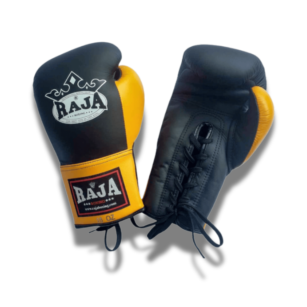 Raja Boxing - Lace Up Boxing Gloves- Microfibre RBGL13 - Black/Yellow