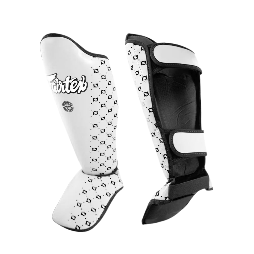 Fairtex SP5 Muay Thai shin guards in white