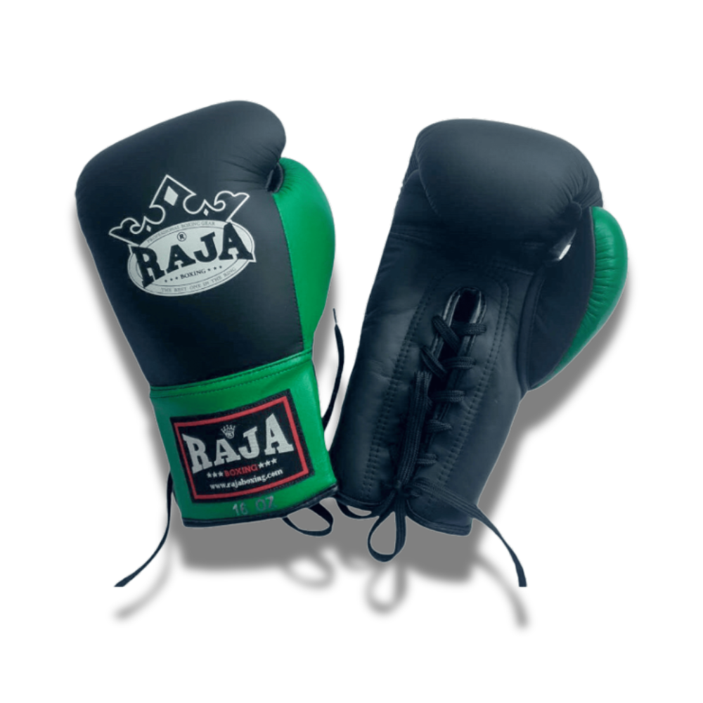 Raja Boxing - Lace Up Boxing Gloves- Microfibre RBGL13 - Black/Green