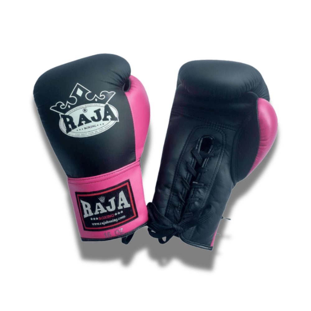 Raja Boxing - Lace Up Boxing Gloves- Microfibre RBGL13 - Black/Pink