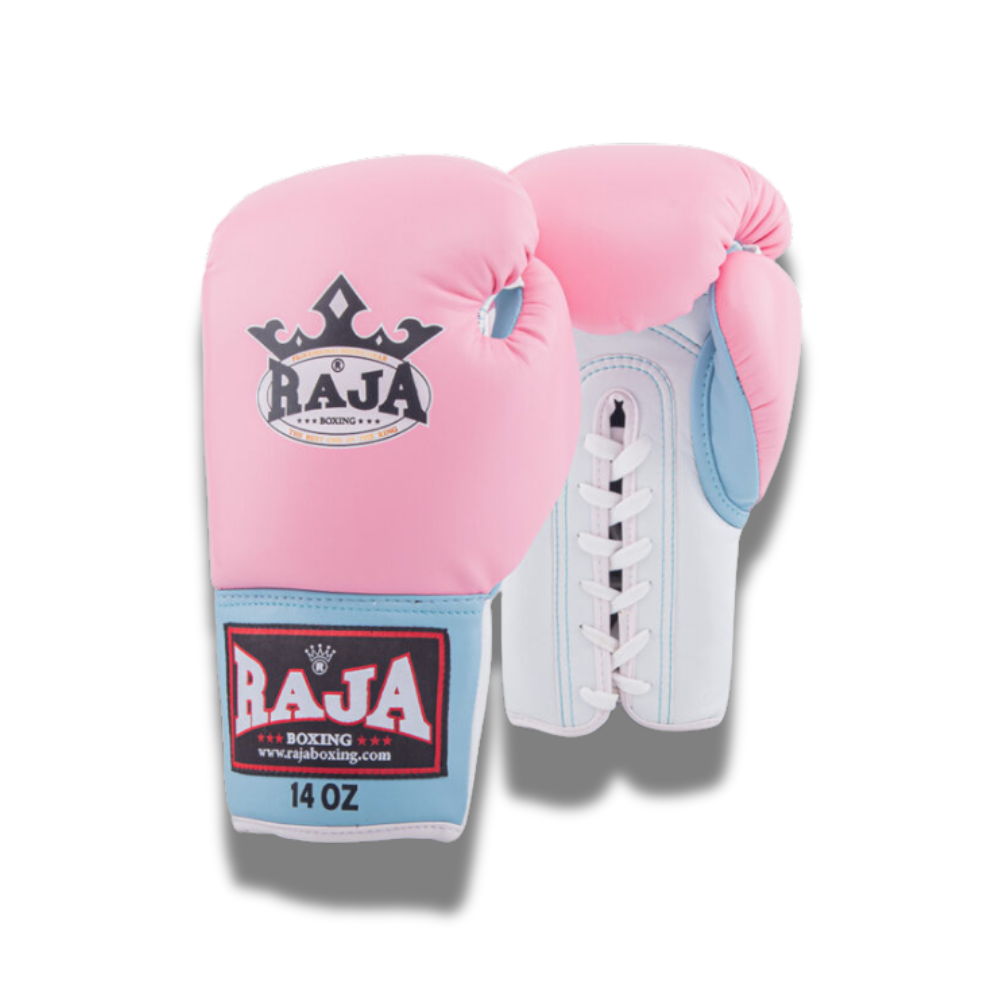 Raja Boxing - Lace Up Boxing Gloves- Microfibre RBGL13 - White/Blue