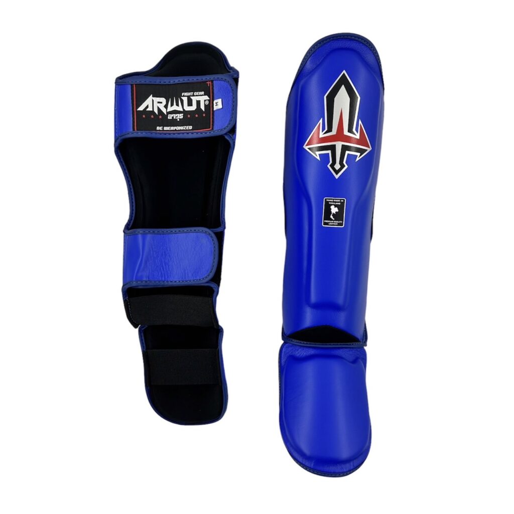 Arwut Muay Thai Leather Shin Guards SG3 Blue