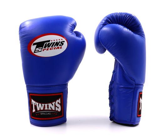 Twins Special Boxing Gloves BGLL1 Blue Lace Up - KICKPUNCHELBOW
