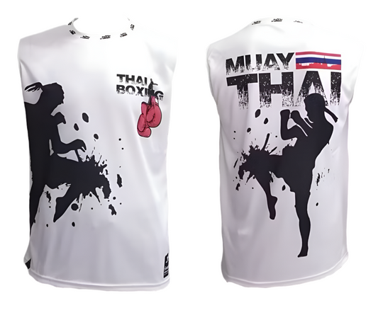 Muay Thai Training Singlets - Thai Boxing White - KICKPUNCHELBOW
