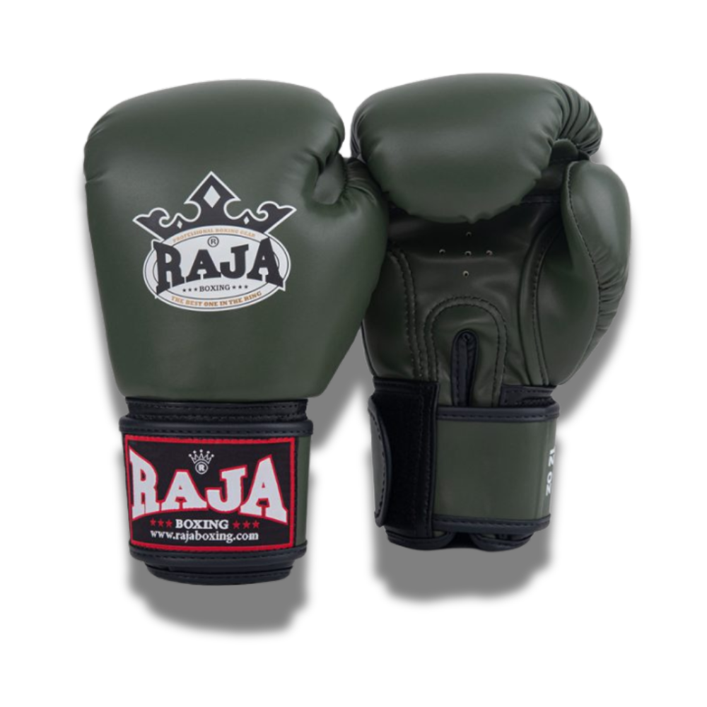 Raja Boxing - Velcro Boxing Gloves - BG1 Leather -Army Green