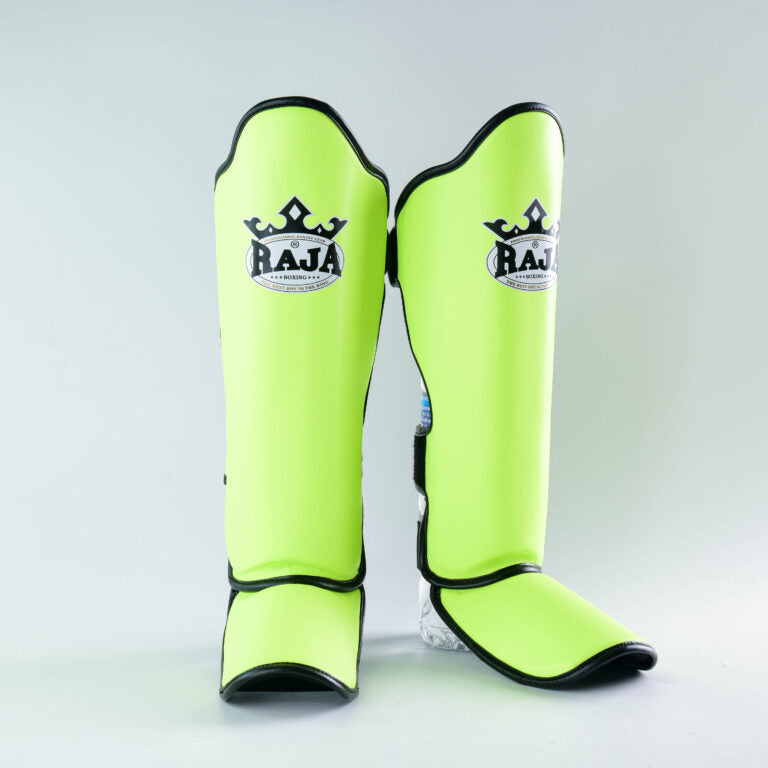 Authentic Leather Raja Shin Guards Lime Green - KICKPUNCHELBOW