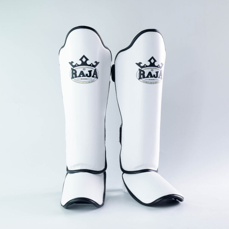 Authentic Leather Raja Shin Guards White - KICKPUNCHELBOW