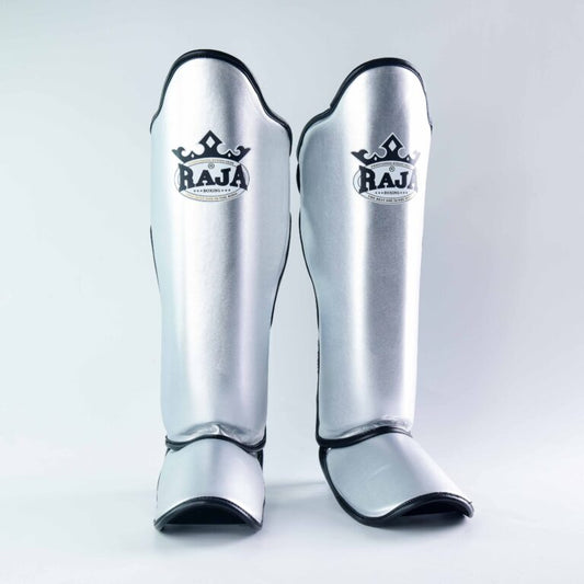 Authentic Leather Raja Shin Guards Silver - KICKPUNCHELBOW