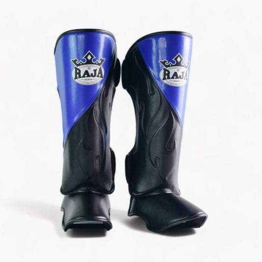 Authentic Leather Raja Shin Guards Cut On Red - KICKPUNCHELBOW