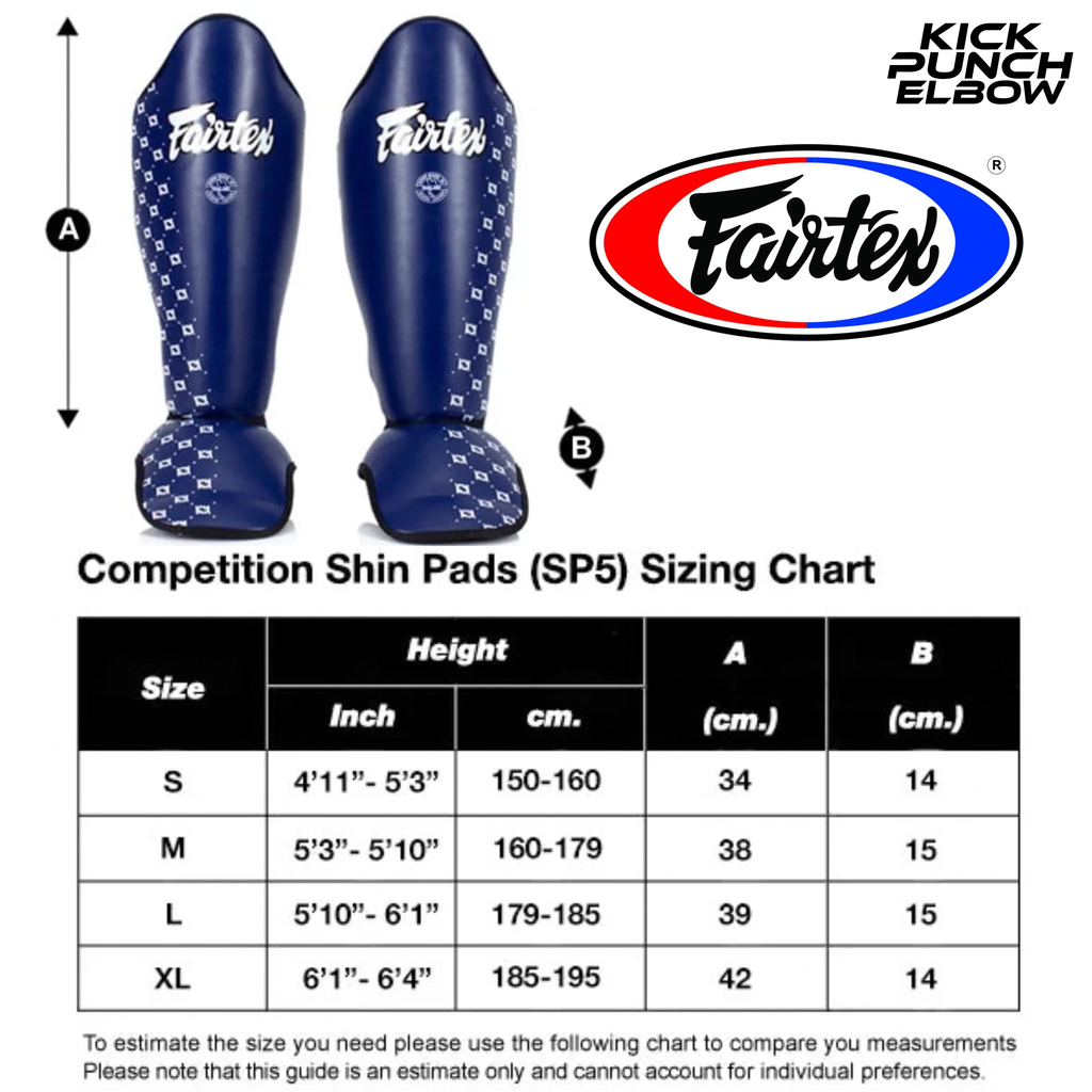 Fairtex SP5 Muay Thai shin guard size chart