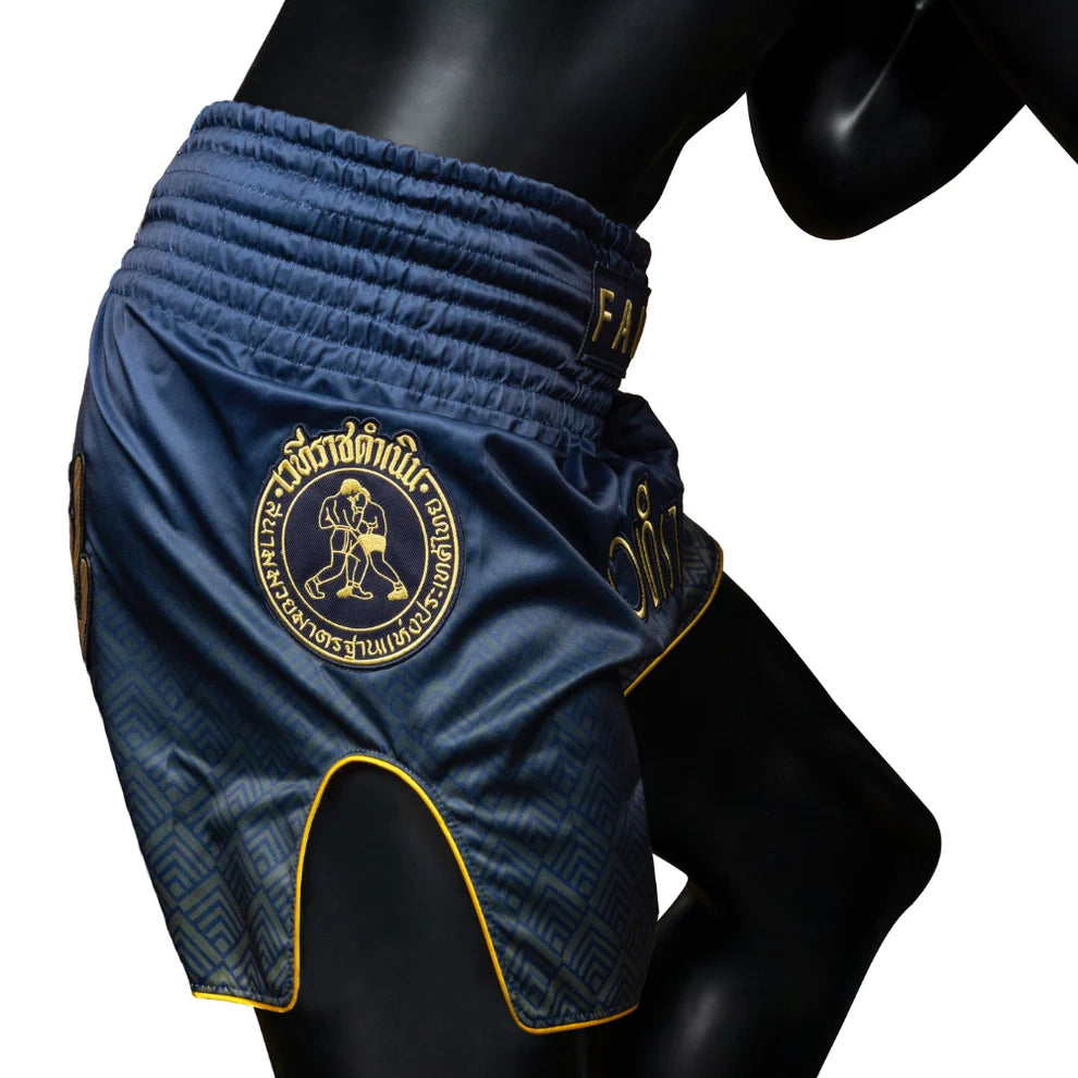 Fairtex - Muay Thai Shorts - Rajadamnern Text BS-RAJ03 - Navy Blue/Gold