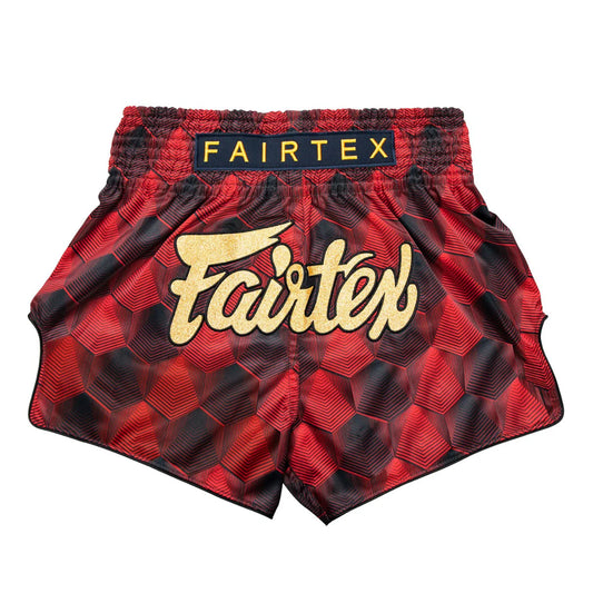 Fairtex Muay Thai Shorts - Hexagon Red - KICKPUNCHELBOW