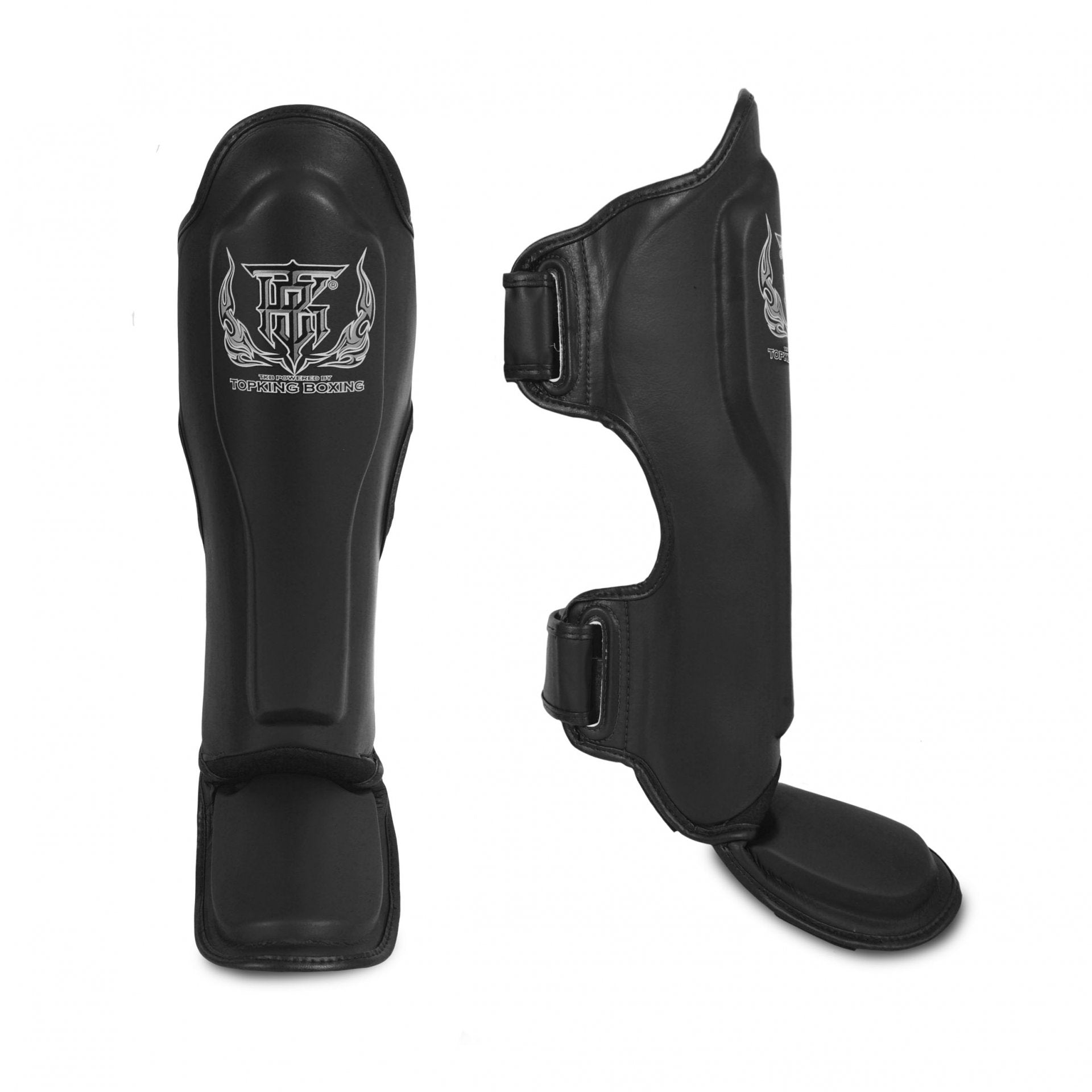 Top King Shin Guards Pro Genuine Leather Black - KICKPUNCHELBOW
