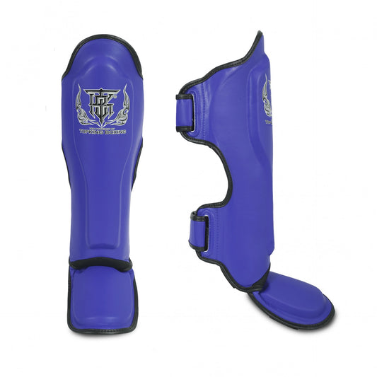 Top King Shin Guards Pro Genuine Leather Blue - KICKPUNCHELBOW