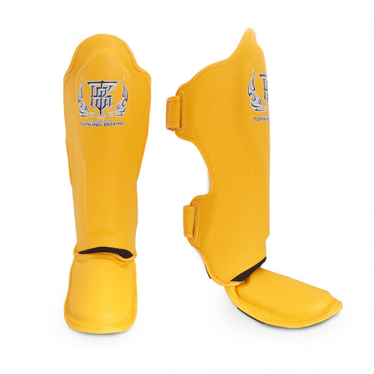 Top King Shin Guards Pro Genuine Leather Yellow - KICKPUNCHELBOW
