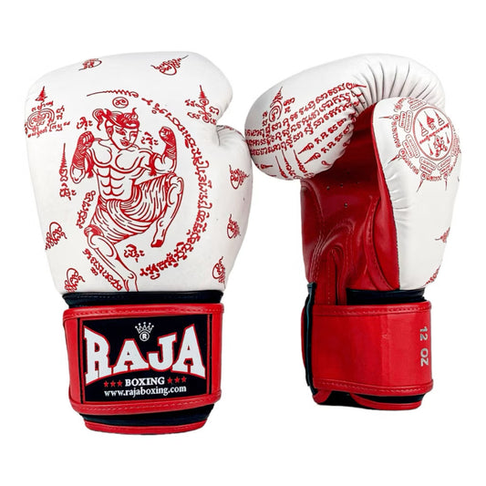 Raja Fancy Gloves - Waikru White / Red Semi Leather