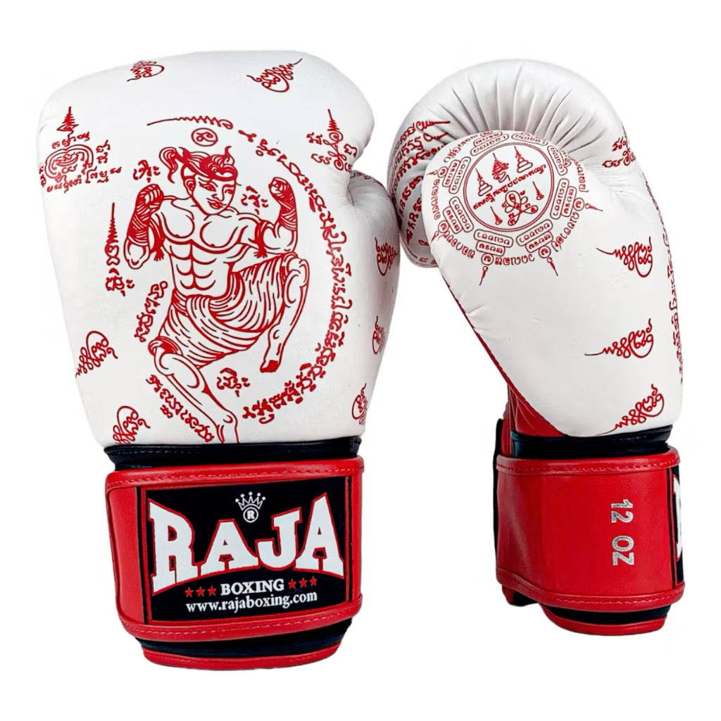 Raja Fancy Gloves - Waikru White /Red Authentic Leather