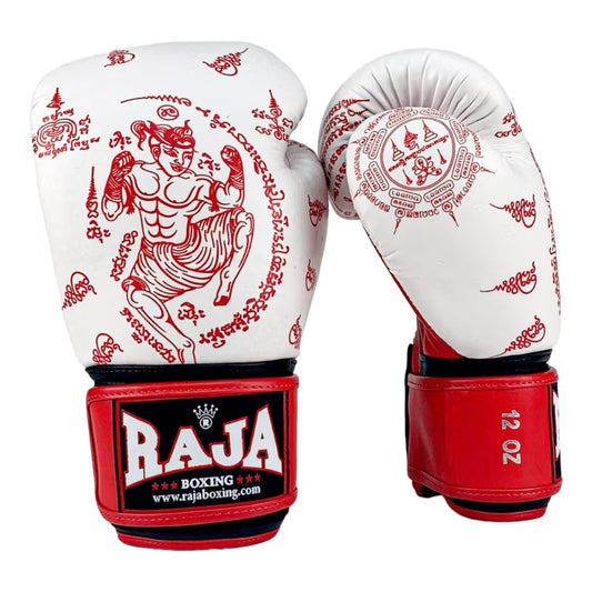 Raja Fancy Gloves - Waikru White /Red Authentic Leather