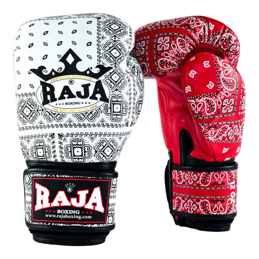 Raja Fancy Gloves -  Thai Style White /Red Semi Leather
