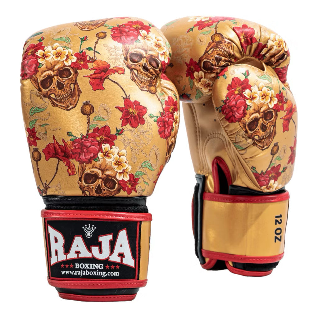 Raja Fancy Gloves - Gold Skull Semi Leather