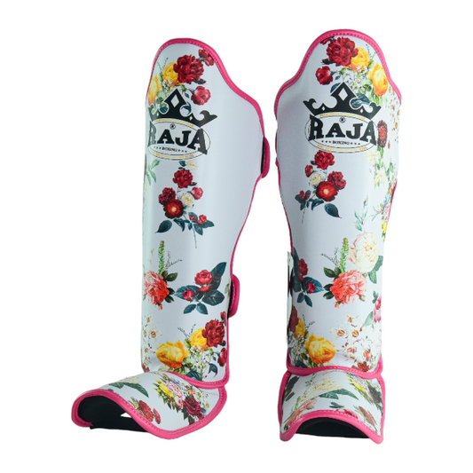Semi Leather Raja Shin Guards - Flower