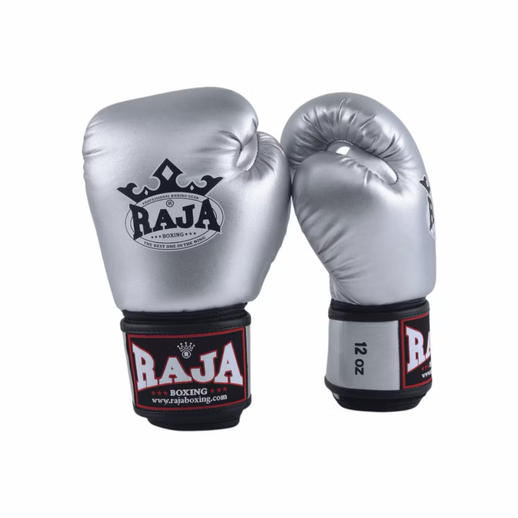 Raja Boxing - Velcro Boxing Gloves - BG1 Leather - Silver